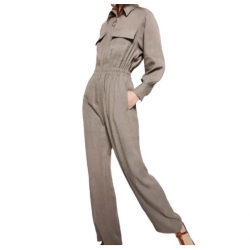 ZARA Studio Canvas Linen Utility Jumpsuit XS BLOGGER FAVORITE